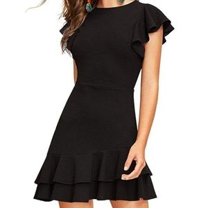 V Back Ruffled Hem Dress